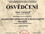 Osvědčení: Jozef Tarasovič, Masér pro sportovní a rekondiční masáže